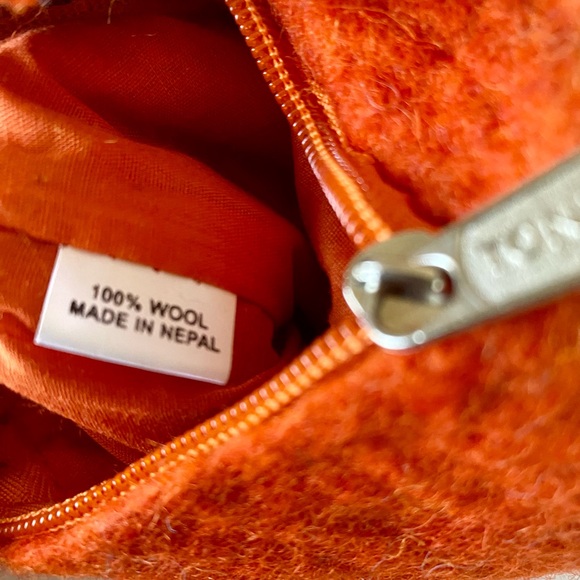 Zip Pouch Felted Boiled 100%Wool Clutch Bag Cosmetic Handmade Orange Leaf Motif - Picture 4 of 9